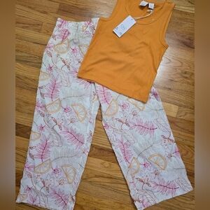 C&C California Orange Top and Floral Pants Set
